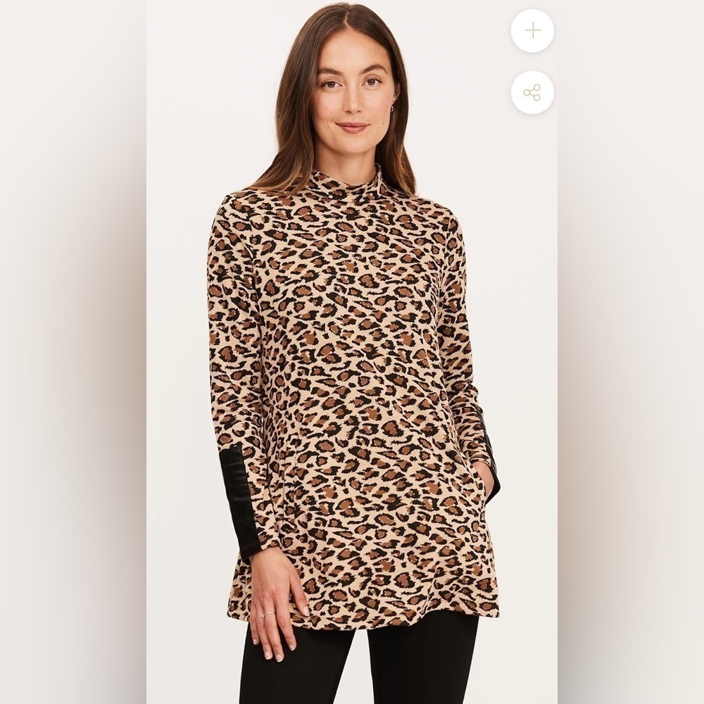 Tyler Boe Chrissy Jacquard Mock Turtleneck‎ Tunic Brushed Leopard